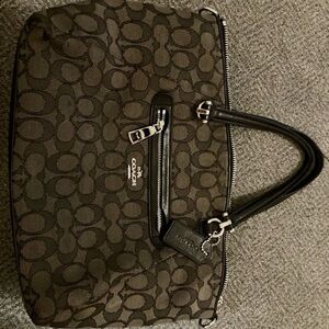 Coach Prairie Satchel in Signature Canvas with Black Leather Trim Good Condition